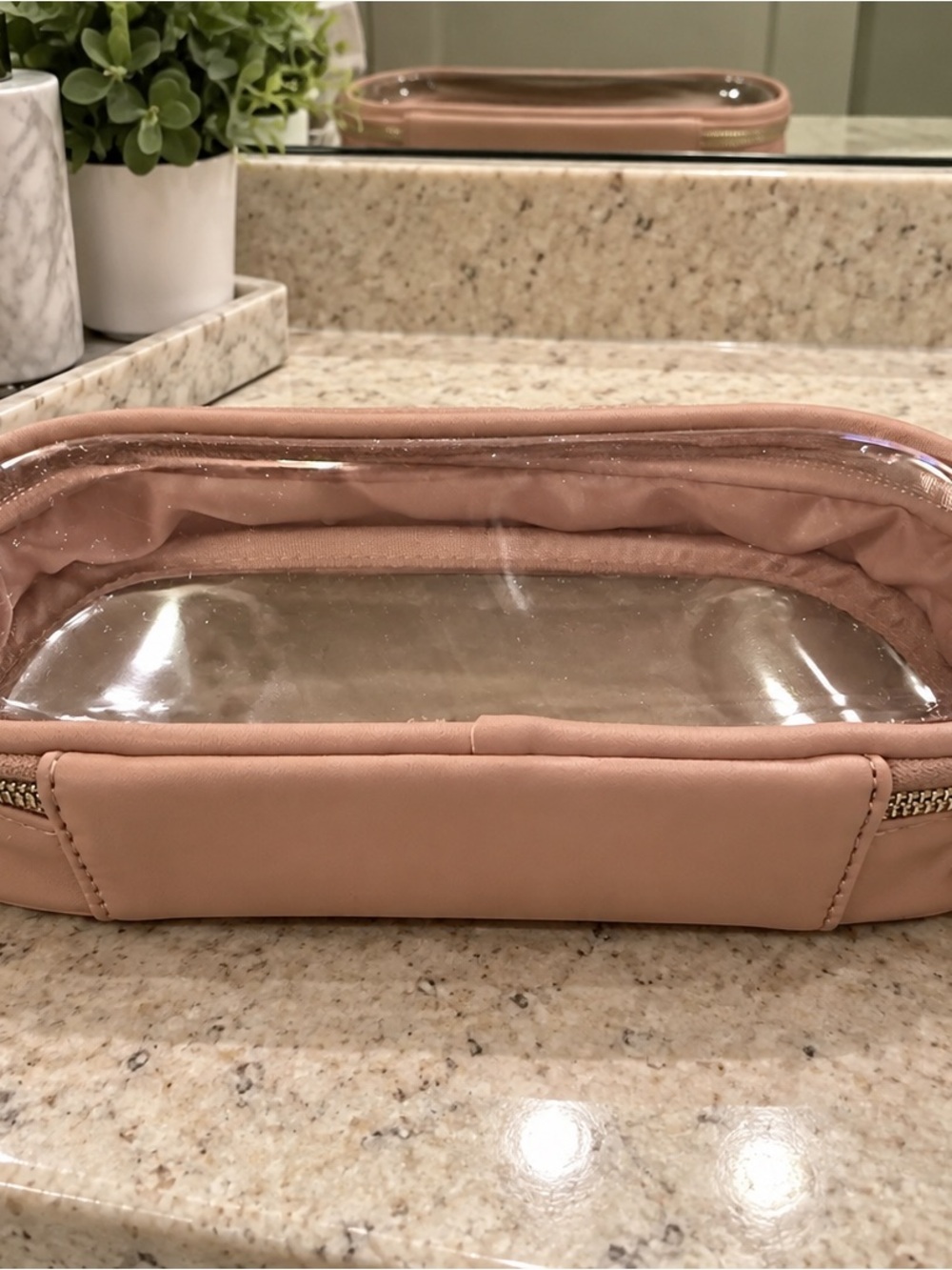 Clear Sided Zip Pouch Cosmetic Bag /Brush Bag in Blush